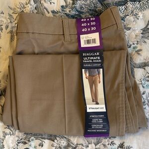 Haggar Men’s Straight Fit Travel Khaki Pants, Size: 40x30, Color: Medium Khaki